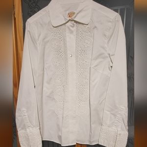 Vintage Talbots White Button Down Shirt with Embroidered Detail